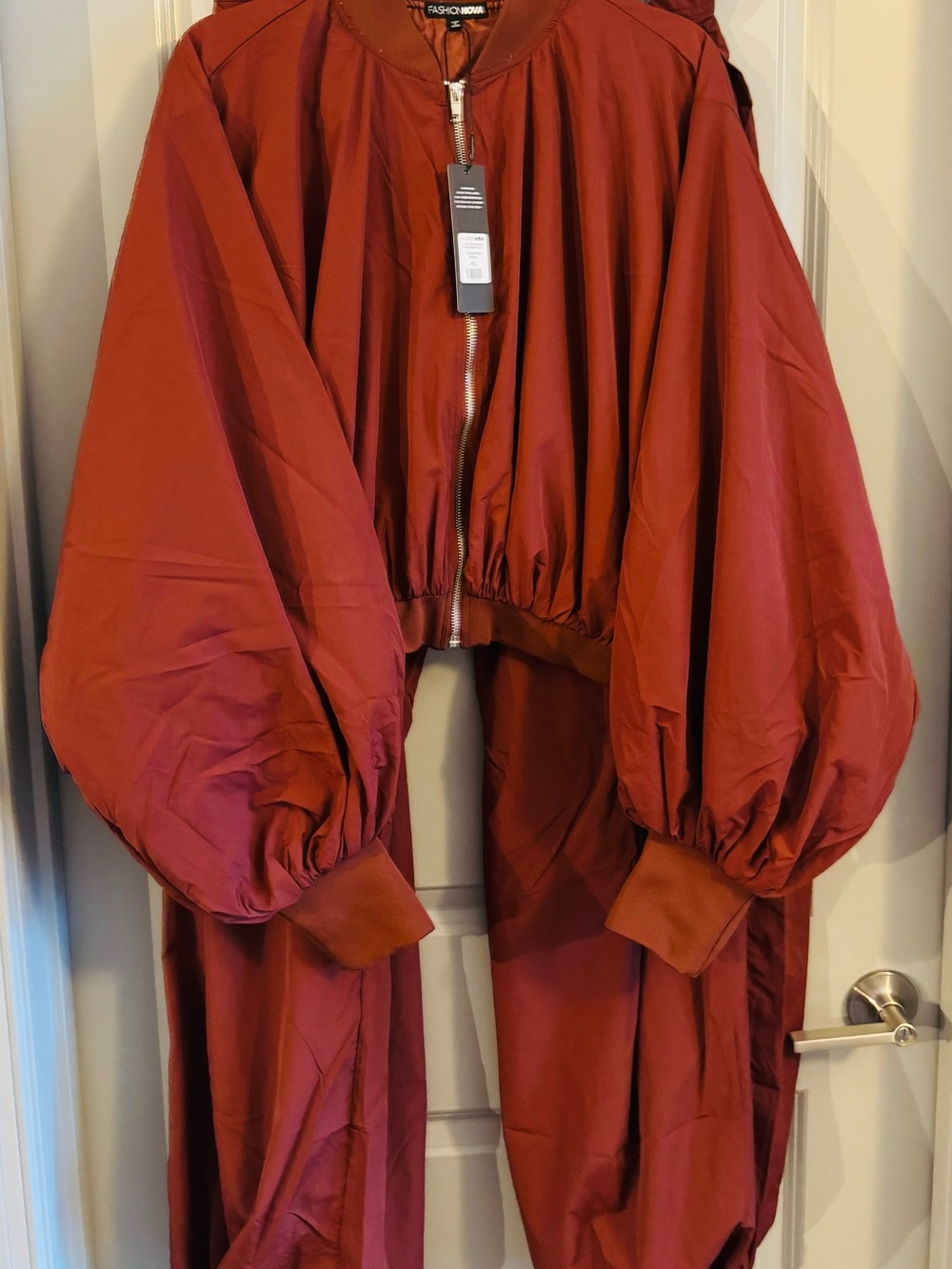 Fashion Nova Brick Red Cropped Bomber Jacket XL and matching Joggers size Large